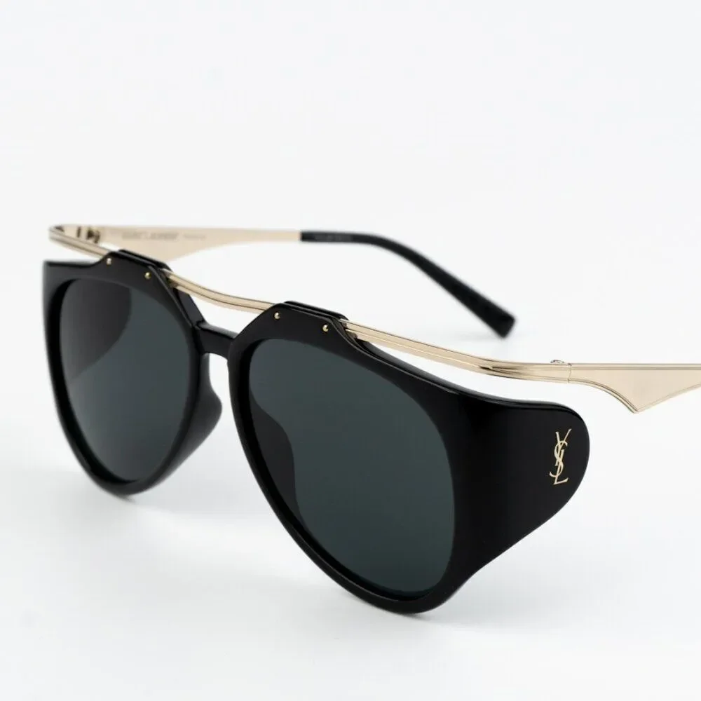 NEW Saint Laurent SLM137 AMELIA 001 Black Gold Grey Unisex Sunglasses